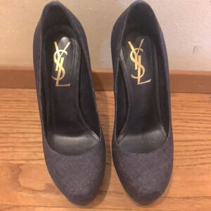 YSL denim dark blue platform heels